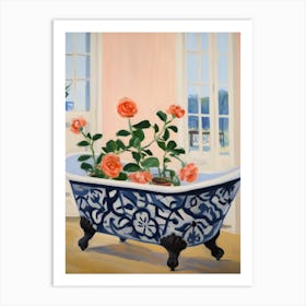 A Bathtube Full Of Camellia In A Bathroom 2 Art Print