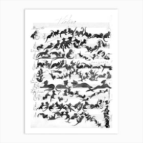 Cat Symphony Black And White Art Print