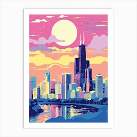 Chicago In Risograph Style 3 Art Print