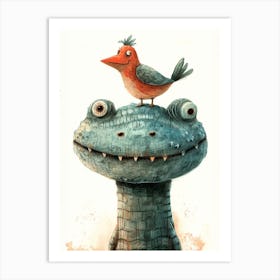 Crocodile And Bird Art Print