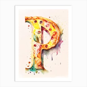 P  Pizza, Letter, Alphabet Storybook Watercolour 2 Art Print