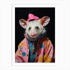  A Possum Wearing Stereotypical French Clothing Vibrant Paint Splash 2 Art Print