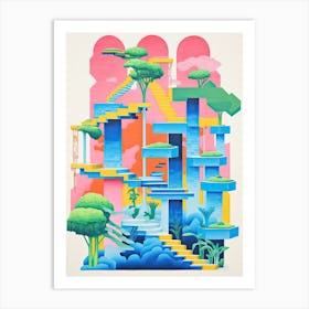 Hanging Gardens Of Babylon Abstract Riso Style 4 Art Print