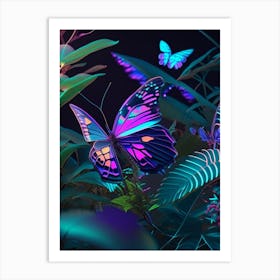 Butterflies On Plants Holographic 1 Art Print