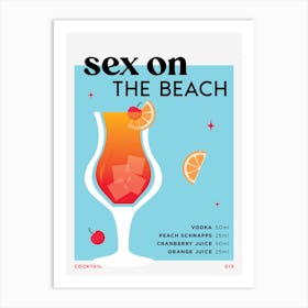 Sex on the Beach in Blue Cocktail Recipe Art Print