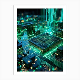 Abstract Concept Of A Cyberspace Landscape Motherboard Serving As Glowing Landscape Chips Function (2) Art Print