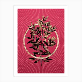 Gold Phillyrea Tree Branch Glitter Ring Botanical Art on Viva Magenta Art Print