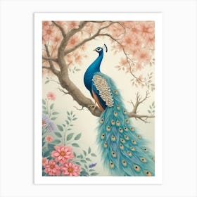 Peacock On A Branch Art Print