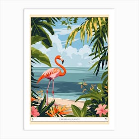 Greater Flamingo Caribbean Islands Tropical Illustration 4 Poster Art Print