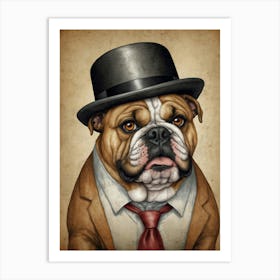 Bulldog In Top Hat Art Print