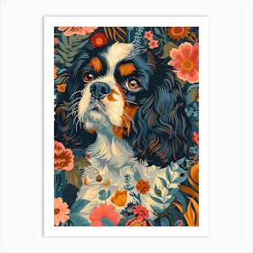 King Charles Spaniel Inspired by William Morris Art Print