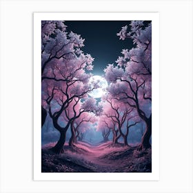 Sakura Trees In The Night Art Print