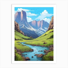 Drakensberg Mountain Range Cartoon 3 Art Print