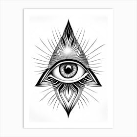 Transcendence, Symbol, Third Eye Simple Black & White Illustration 4 Art Print
