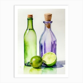 Lime and Grape near a bottle watercolor painting 19 Art Print