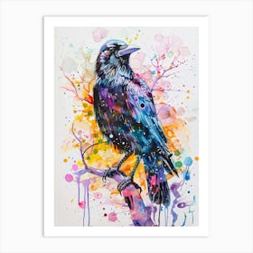 Crow Colourful Watercolour 1 Art Print
