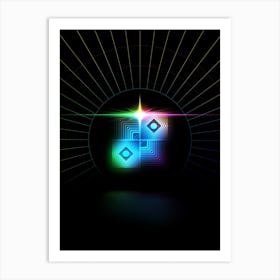 Neon Geometric Glyph in Candy Blue and Pink with Rainbow Sparkle on Black n.0330 Art Print