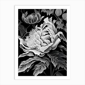 Peony Leaf Linocut 3 Art Print