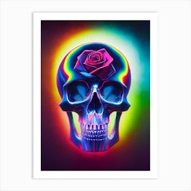 Neon Rose Skull Art Print