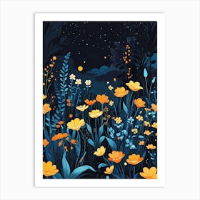 Floral Night Garden Scene (9) Art Print