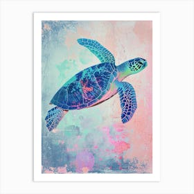 Pastel Aqua Sea Turtle Exploring The Ocean 1 Art Print