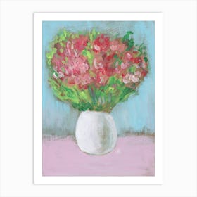 Floral On Blue And Pink - flowers painting vase red green vertical Anton Maliar Art Print