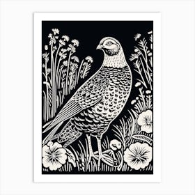 B&W Bird Linocut Grouse 2 Art Print