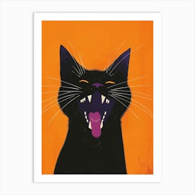 Black Cat Yawn Art Print