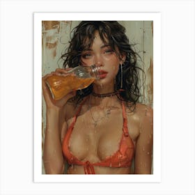 Sexy Girl Drinking Juice Art Print