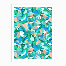 Abstract Flowers - Peach Green Art Print
