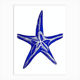 Starfish Symbol Blue And White Line Drawing Art Print