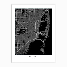 Miami Black And White Map Art Print