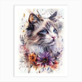 Cat With Flowers 2 Art Print
