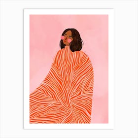 Girl with zebra blanket Art Print