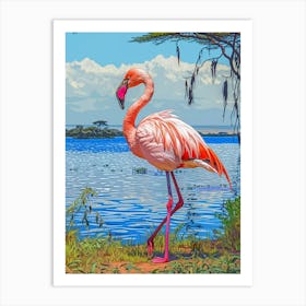 Greater Flamingo Lake Nakuru Nakuru Kenya Tropical Illustration 3 Art Print