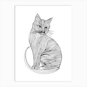 Striped Cat animal lines art Art Print
