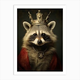 Vintage Portrait Of A Common Raccoon Wearing A Crown 4 Art Print