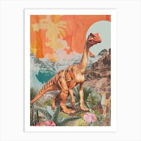 Dinosaur & A Dog Retro Collage Art Print
