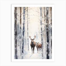Winter Watercolour Moose 4 Art Print