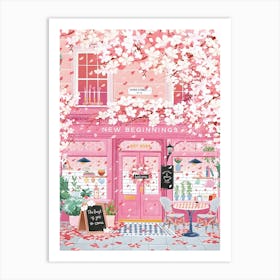 New Beginnings Cafe Cherry Blossom Art Print