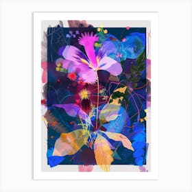 Periwinkle (Vinca) 3 Neon Flower Collage Art Print