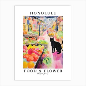 Food Market With Cats In Honolulu 3 Poster Art Print