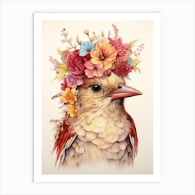 Bird With A Flower Crown Sparrow 3 Art Print