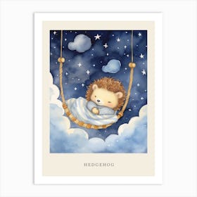 Baby Hedgehog 1 Sleeping In The Clouds Nursery Poster Art Print