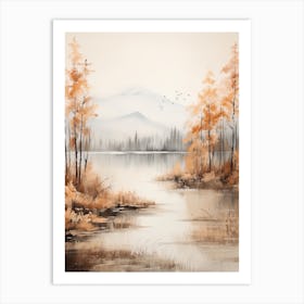 Lake In The Woods In Autumn, Painting 25 Art Print