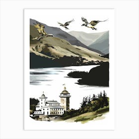 Eagles Flying Over Lake Art Print