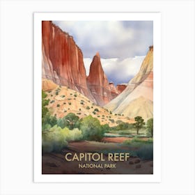 Capitol Reef National Park Watercolour Vintage Travel Poster 4 Art Print