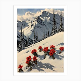 Poinsettias In The Snow Art Print