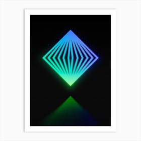 Neon Blue and Green Abstract Geometric Glyph on Black n.0481 Art Print