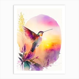 Hummingbird At Sunrise Cute Neon 1 Art Print